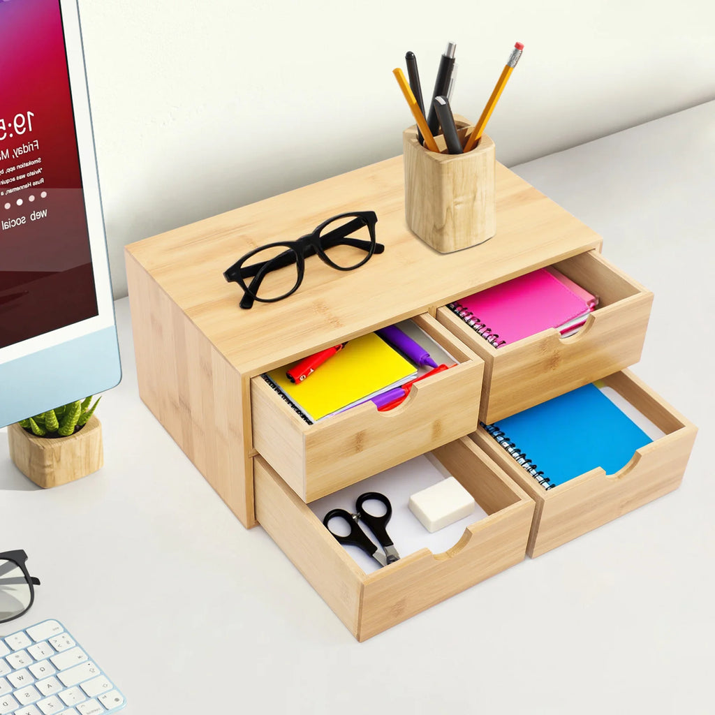 Bamboo 4-Drawer Desktop Organizer