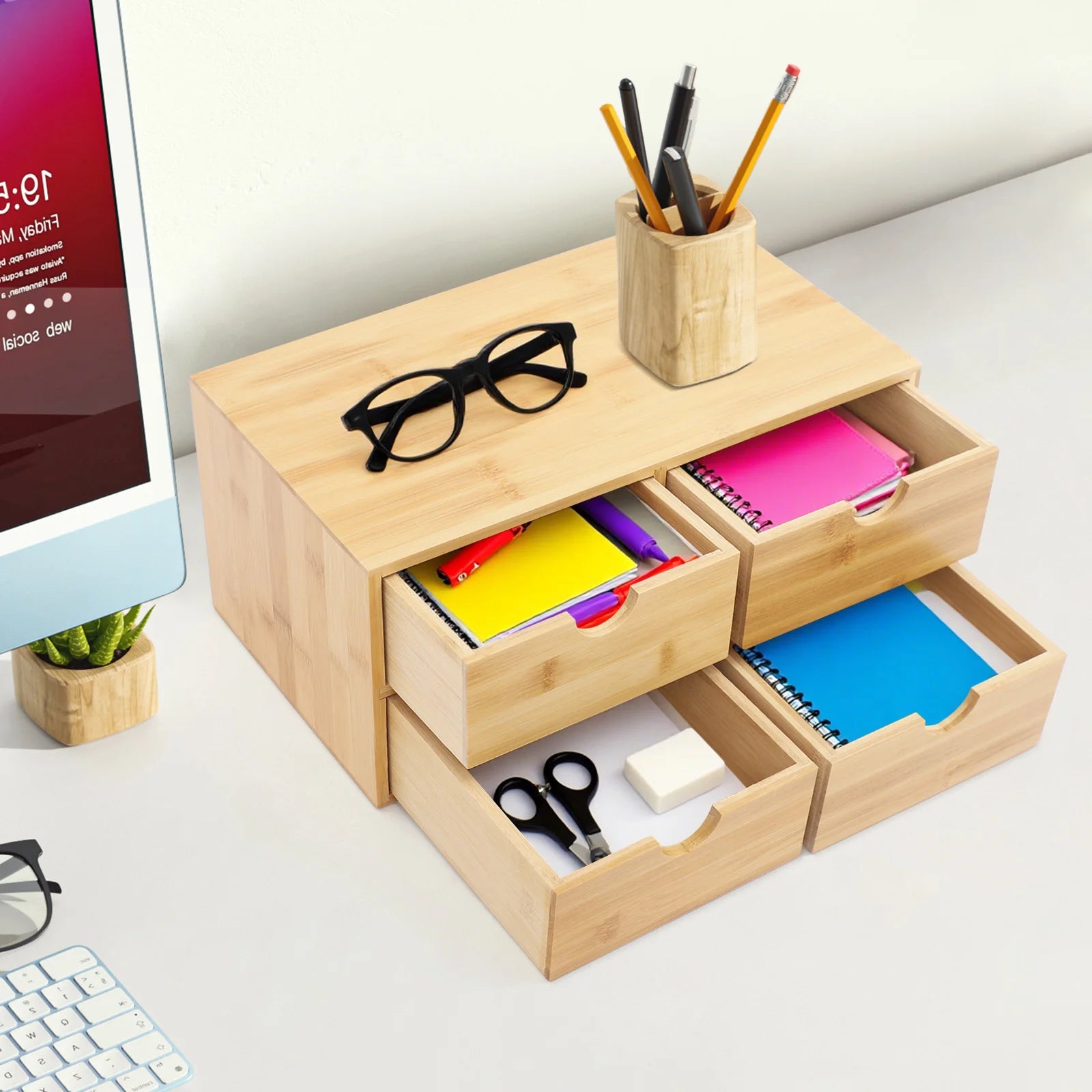 Bamboo 4-Drawer Desktop Organizer