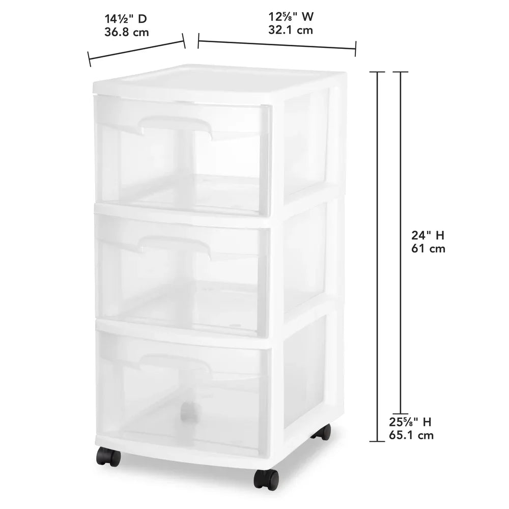 3 Drawer Plastic Storage Cart Rolling Organizer