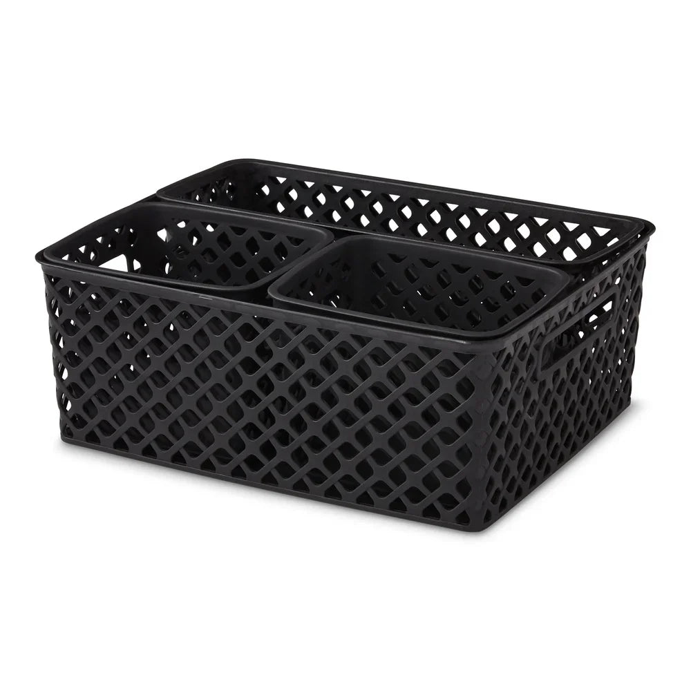 4 Piece Black Decorative Storage Basket
