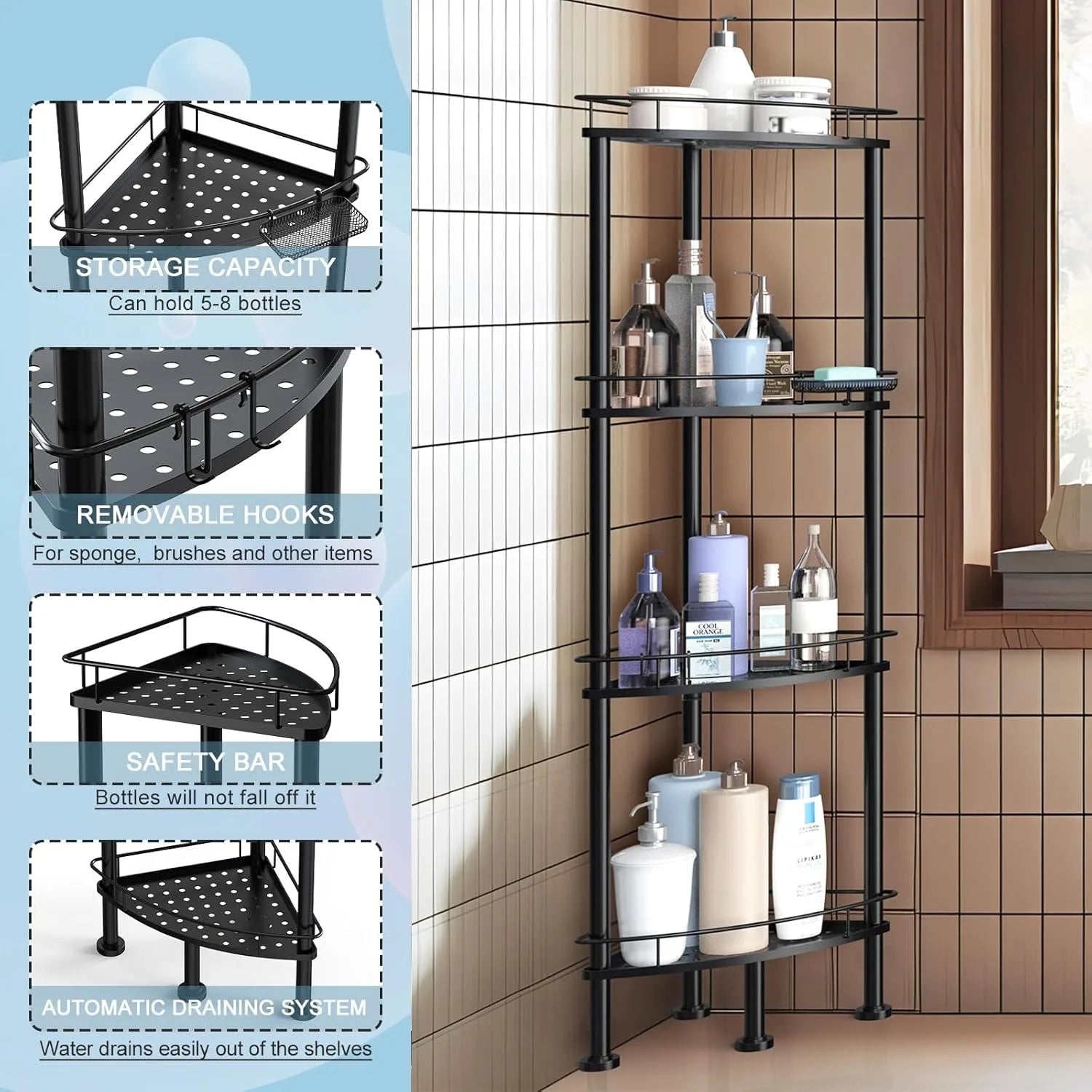 4-Tier Corner Shower Caddy Organizer