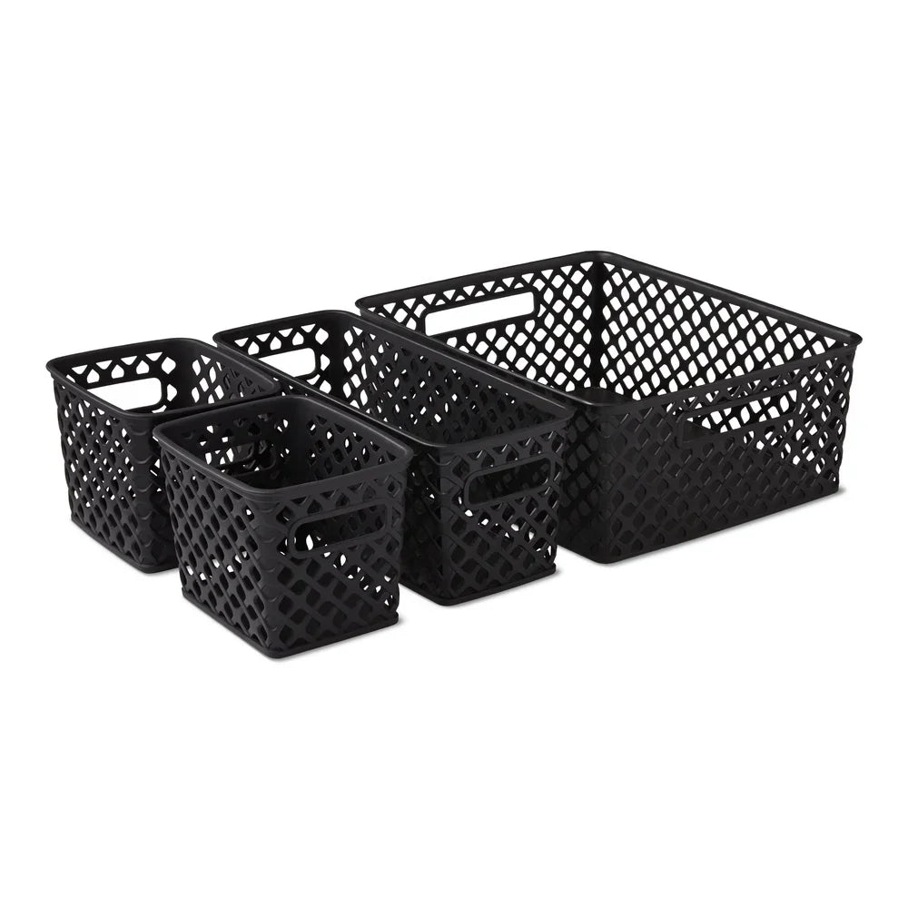 4 Piece Black Decorative Storage Basket