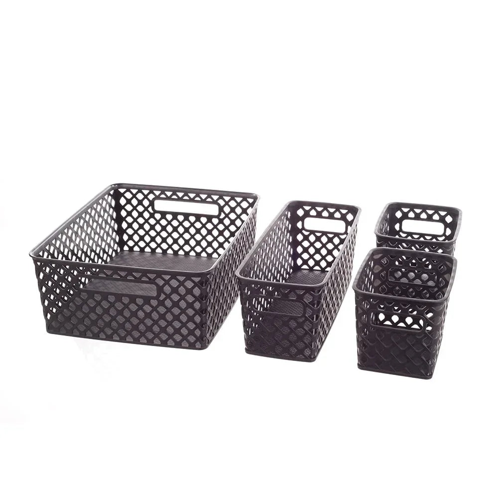 4 Piece Black Decorative Storage Basket