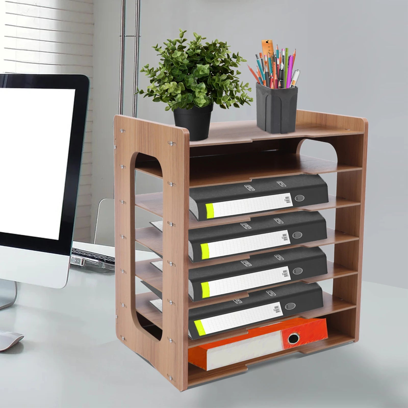 7 Tier Widen Wood Office Paper Organizer