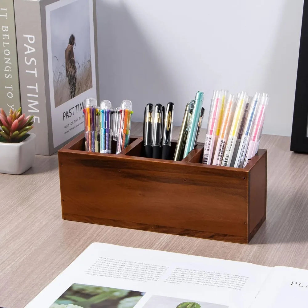 Wooden Pencil Holder 3 Compartment,