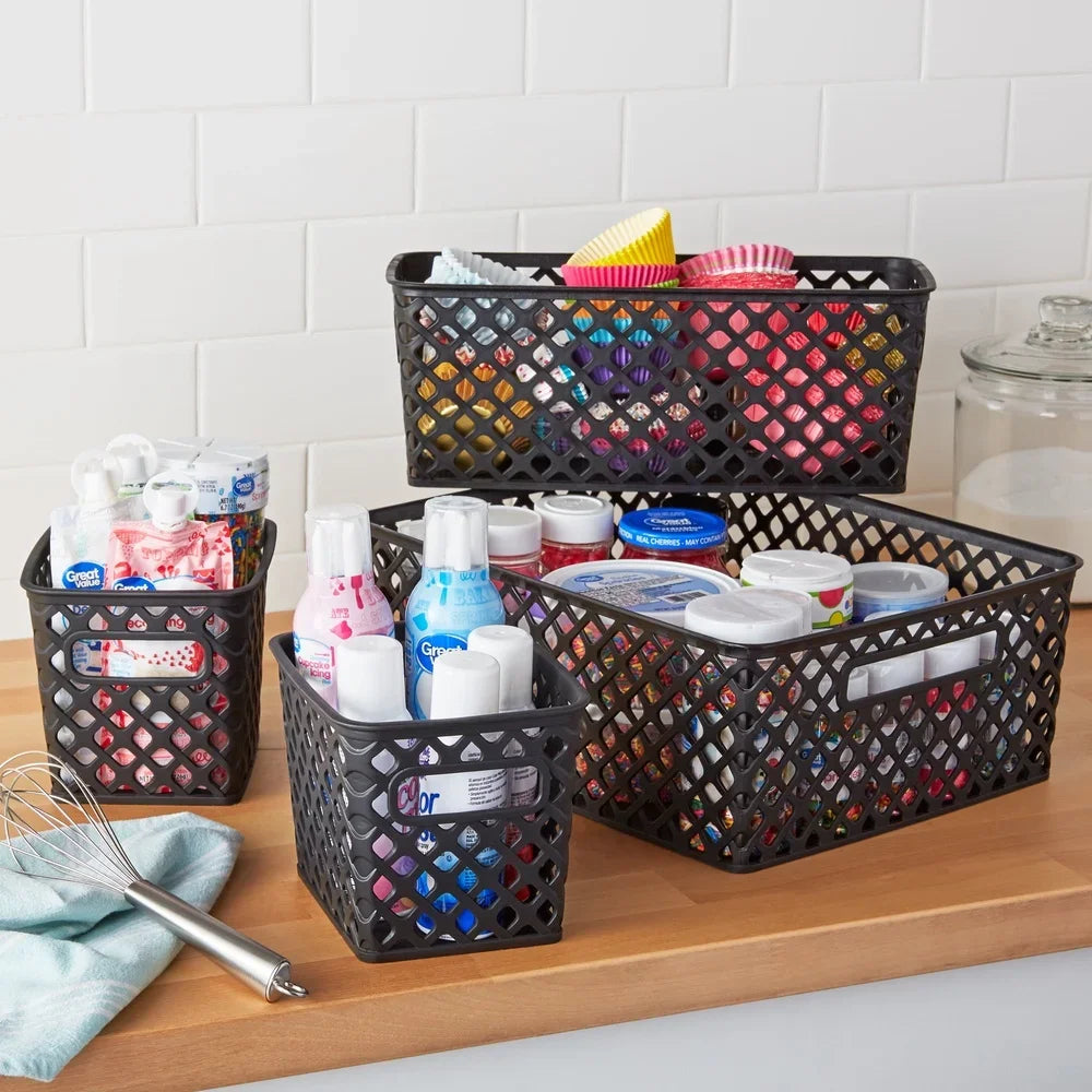 4 Piece Black Decorative Storage Basket