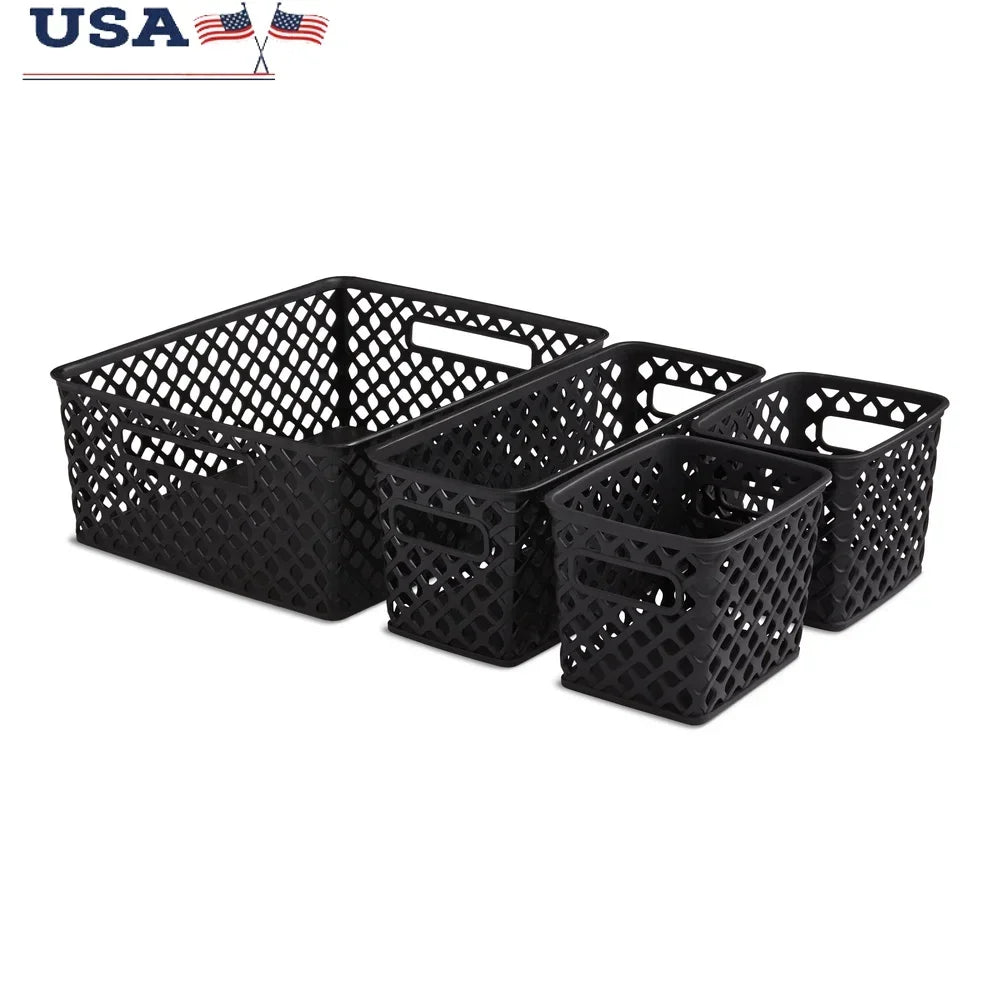 4 Piece Black Decorative Storage Basket
