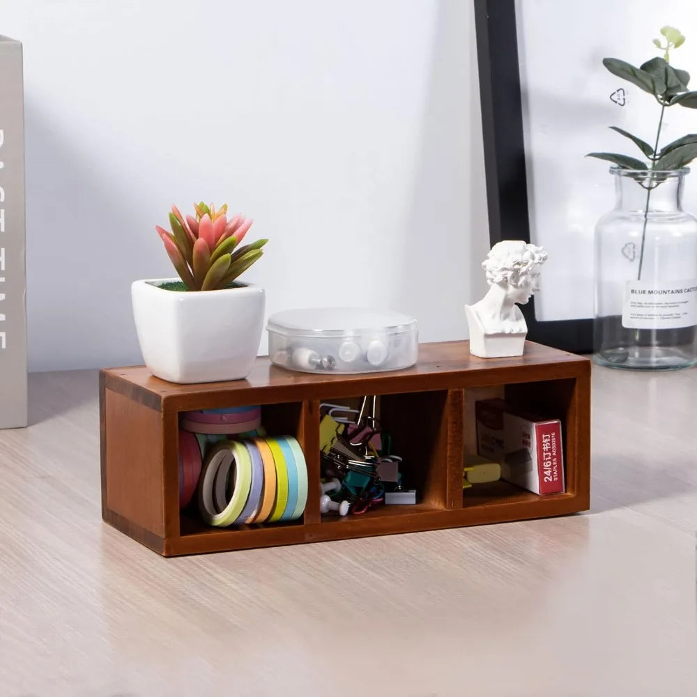 Wooden Pencil Holder 3 Compartment,