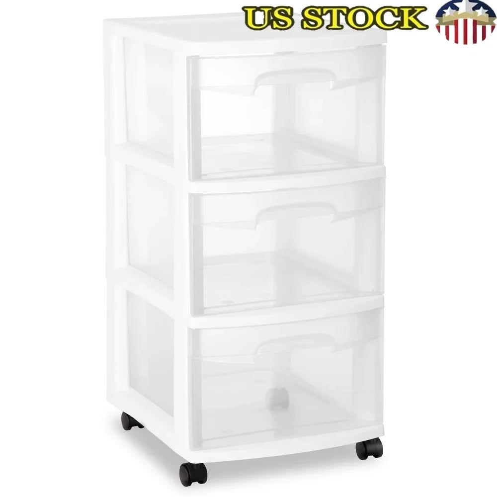 3 Drawer Plastic Storage Cart Rolling Organizer