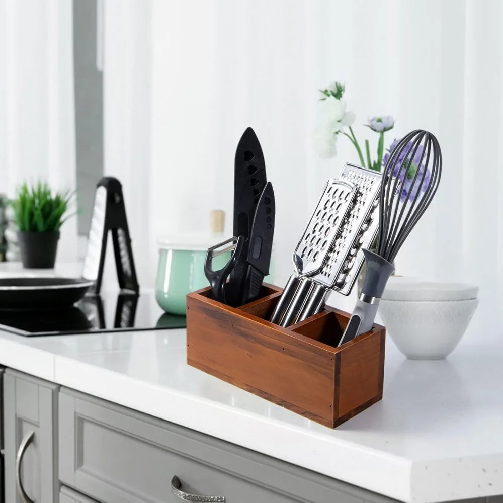 Wooden Pencil Holder 3 Compartment,