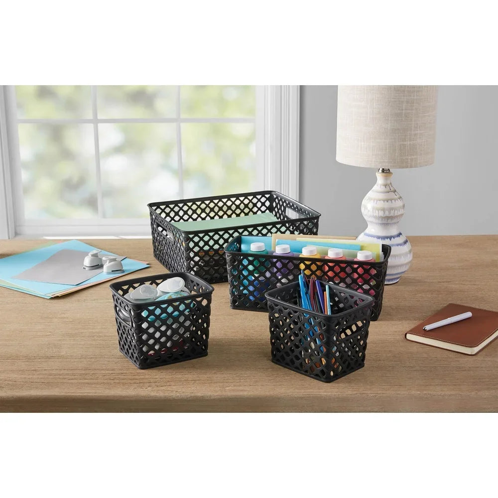 4 Piece Black Decorative Storage Basket