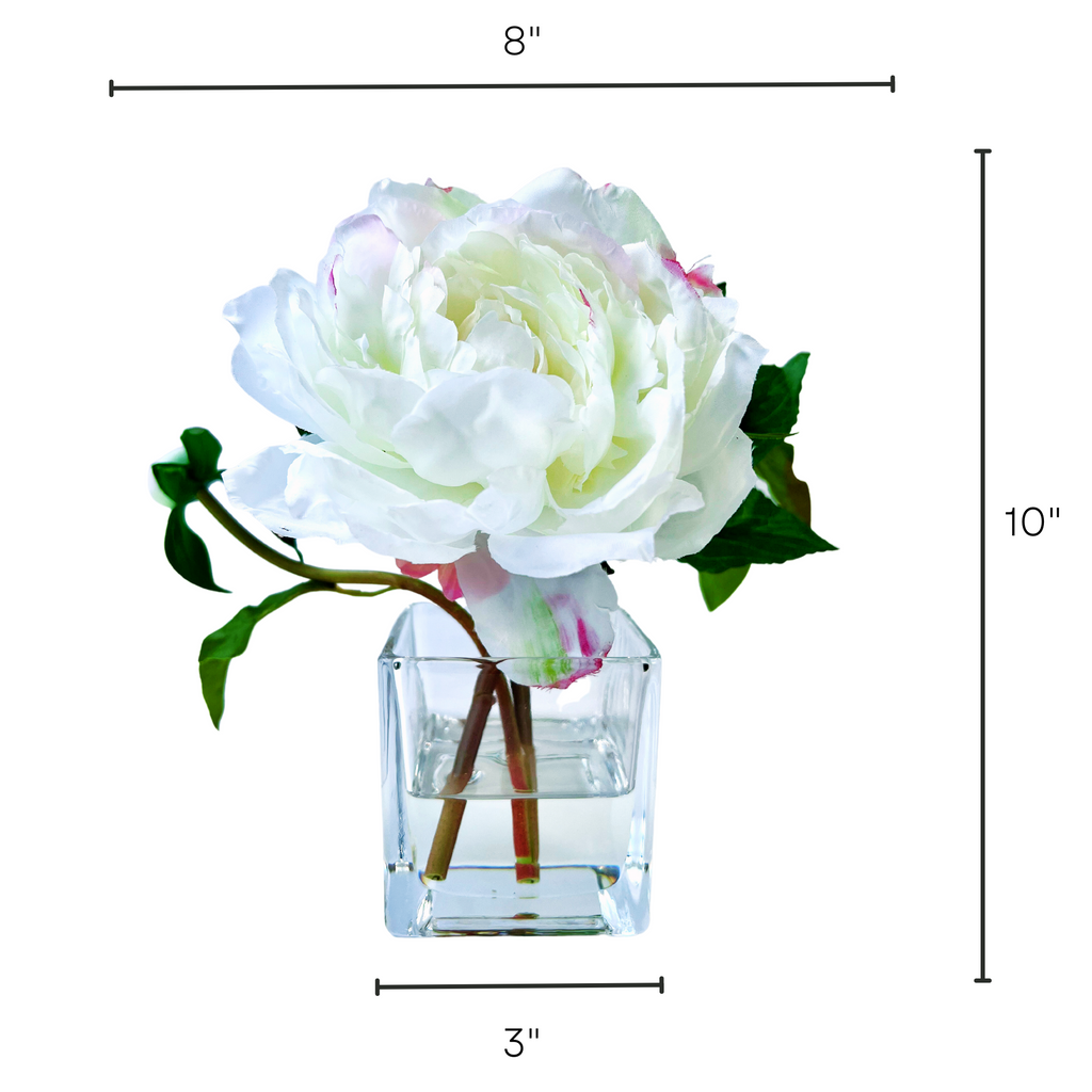 Real Touch Peony Arrangement in Glass Vase - 8"