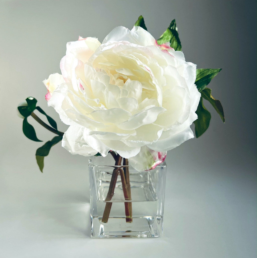 Real Touch Peony Arrangement in Glass Vase - 8"